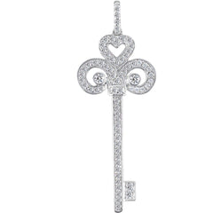 14K White Gold Diamond "Fleur de lis" Key Pendant (0.54ctw - FG Color - SI2 Clarity)
