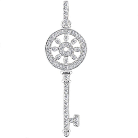 14K White Gold Diamond Floral Key Pendant (0.33ctw - FG Color - SI2 Clarity)