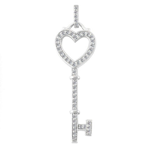 14K White Gold Diamond Heart Key Pendant (0.29ctw - FG Color - SI2 Clarity)