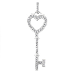 14K White Gold Diamond Heart Key Pendant (0.29ctw - FG Color - SI2 Clarity)