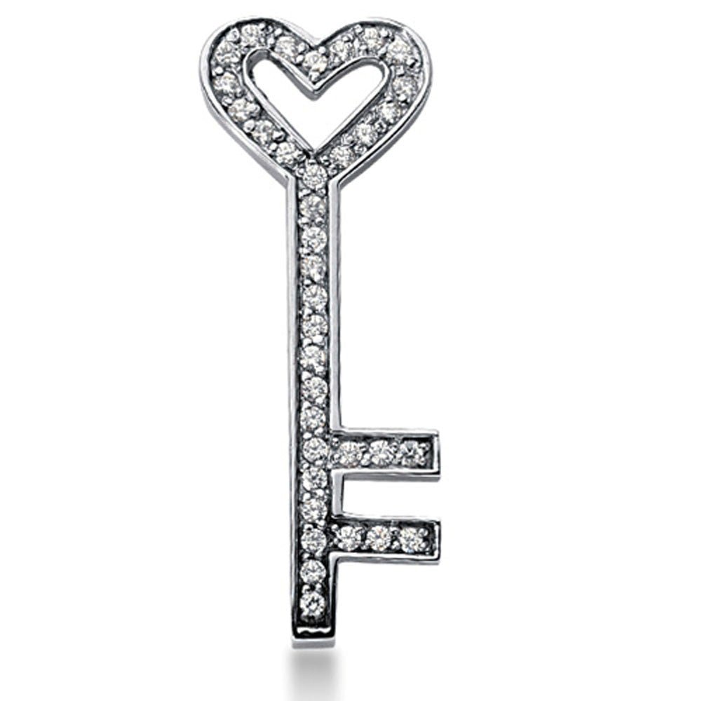 14K White Gold Diamond Heart Key Pendant (0.54ctw - FG Color - SI2 Clarity)