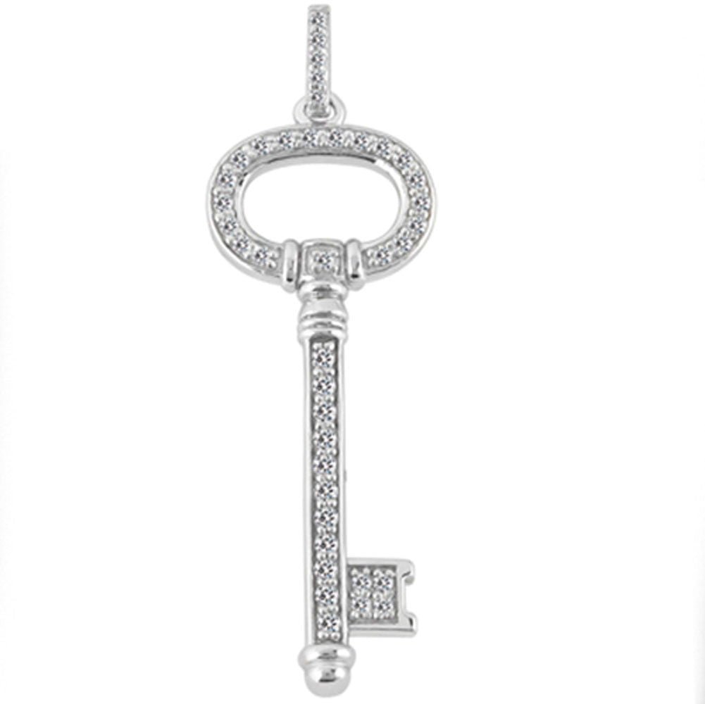 14K White Gold Diamond Oval Key Pendant (0.42ctw - FG Color - SI2 Clarity)