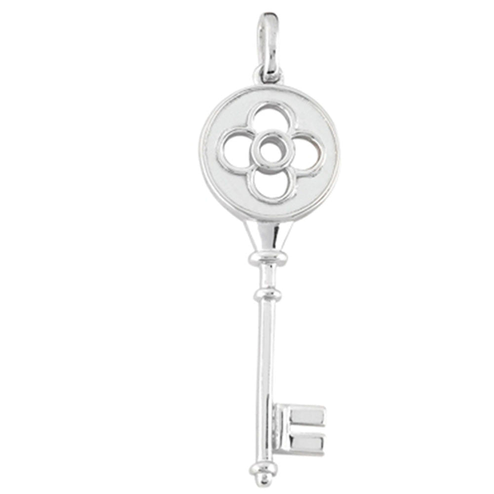 14K White Gold Fancy Clover Key Pendant