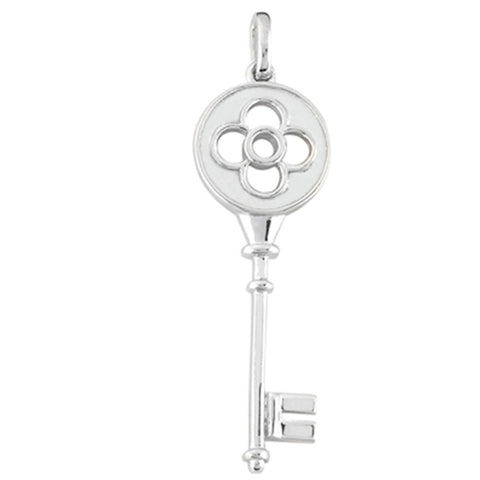 14K White Gold Fancy Clover Key Pendant