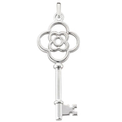 14K White Gold Fancy Cronw Key Pendant