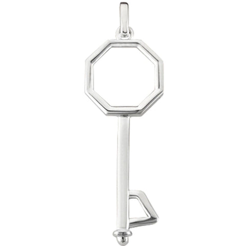 14K White Gold Fancy Octagon Key Pendant