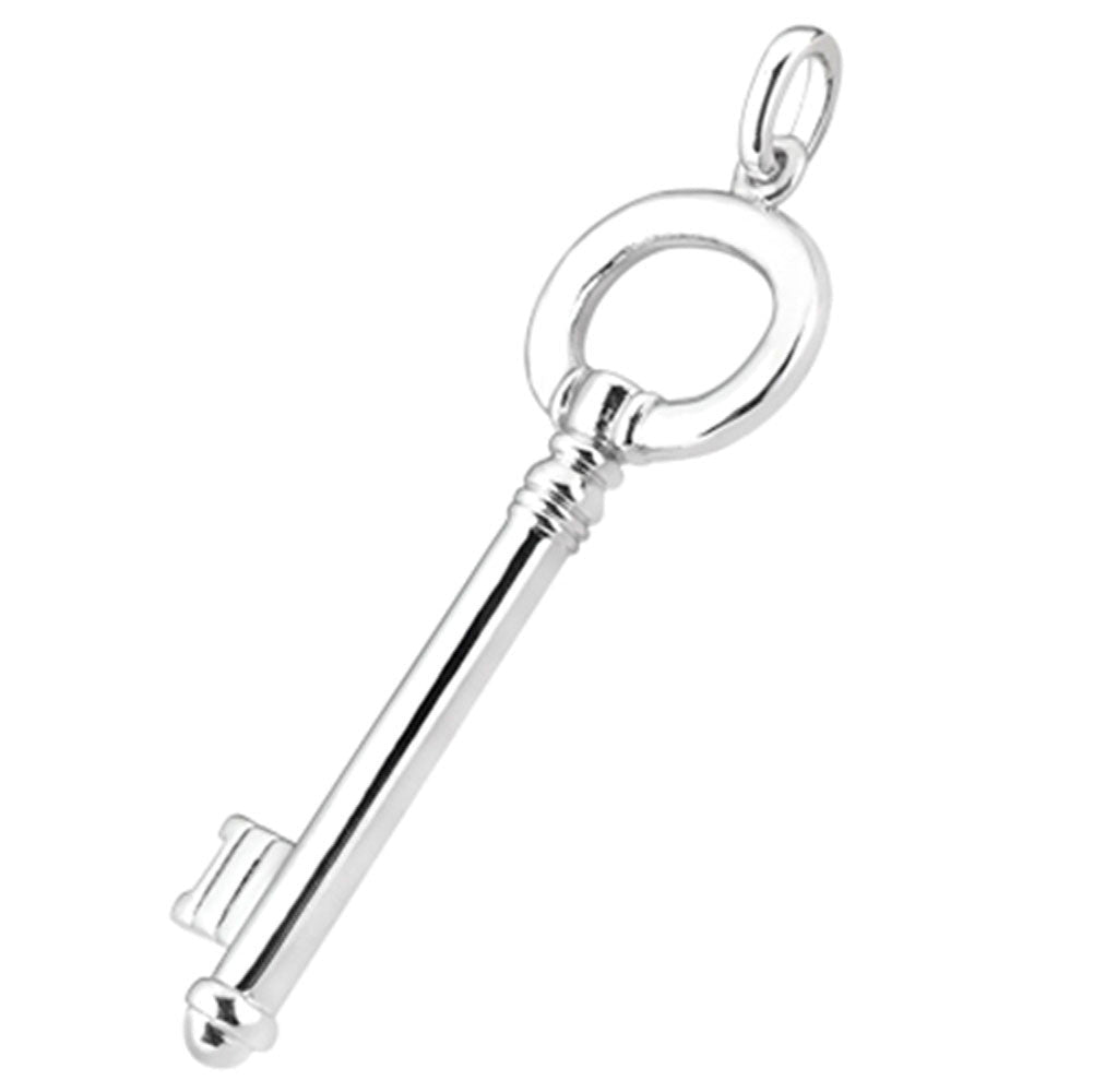 14K White Gold Fancy Oval Key Pendant