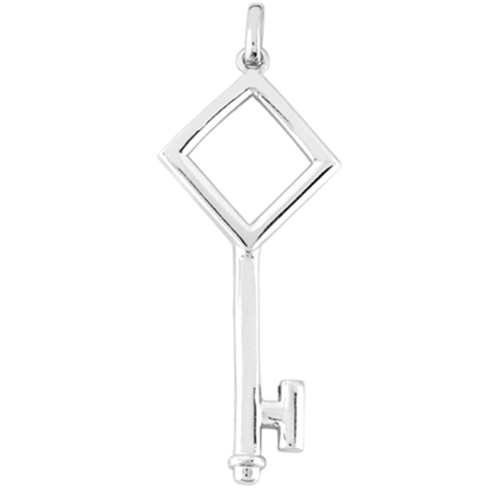 14K White Gold Fancy Polygon Key Pendant
