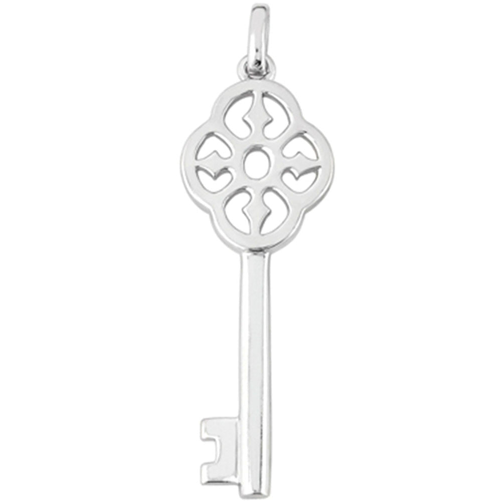 14K White Gold Fancy Vintage Key Pendant