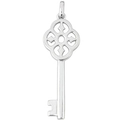 14K White Gold Fancy Vintage Key Pendant