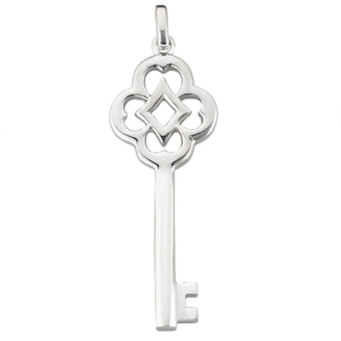 14K White Gold Fancy Vintage Key Pendant