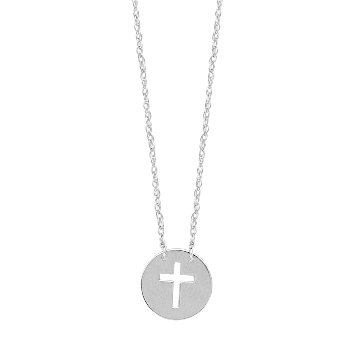 14K White Gold Mini Cross Pendant Necklace, 16" To 18" Adjustable