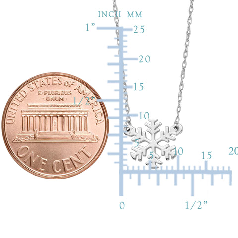 14K White Gold Mini Snowflake Pendant Necklace, 16" To 18" Adjustable