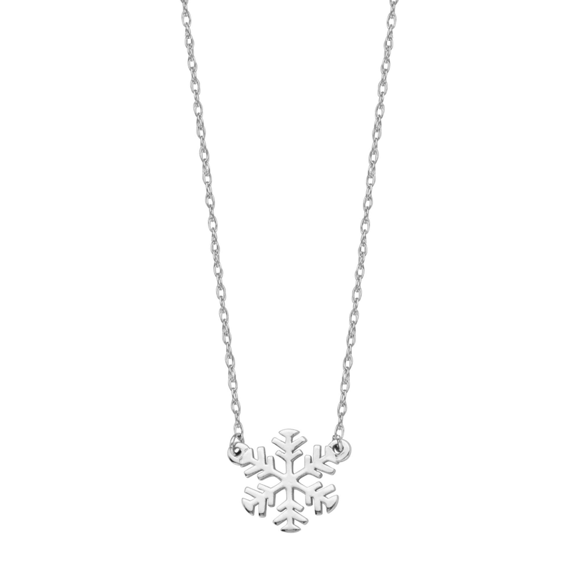 14K White Gold Mini Snowflake Pendant Necklace, 16" To 18" Adjustable