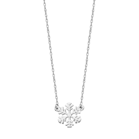 14K White Gold Mini Snowflake Pendant Necklace, 16" To 18" Adjustable