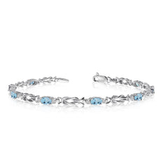14K White Gold Oval Aquamarine Stones And Diamonds Tennis Bracelet, 7" - JewelryAffairs