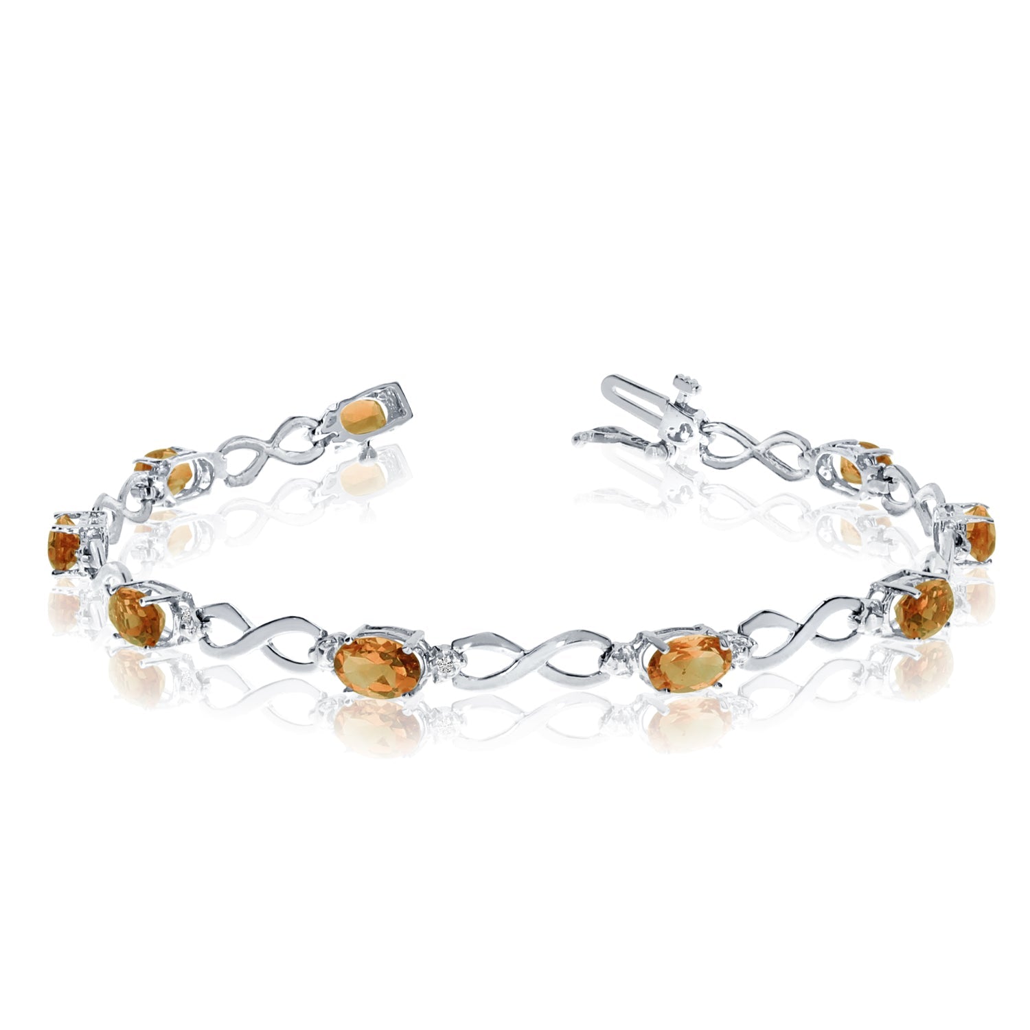 14K White Gold Oval Citrine Stones And Diamonds Infinity Tennis Bracelet, 7" - JewelryAffairs