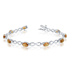 14K White Gold Oval Citrine Stones And Diamonds Infinity Tennis Bracelet, 7" - JewelryAffairs