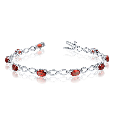 14K White Gold Oval Garnet Stones And Diamonds Infinity Tennis Bracelet, 7"