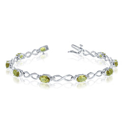14K White Gold Oval Peridot Stones And Diamonds Infinity Tennis Bracelet, 7" - JewelryAffairs