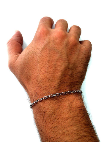 14k White Gold Oval Rolo Link Chain Bracelet, 3.2mm, 7"