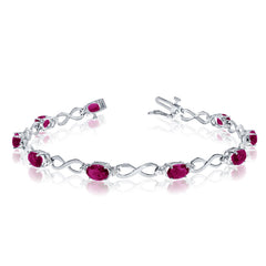 14K White Gold Oval Ruby Stones And Diamonds Infinity Tennis Bracelet, 7" - JewelryAffairs