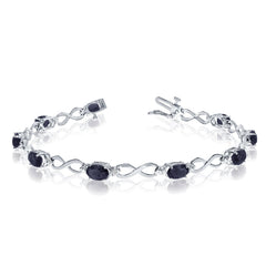 14K White Gold Oval Sapphire Stones And Diamonds Infinity Tennis Bracelet, 7" - JewelryAffairs