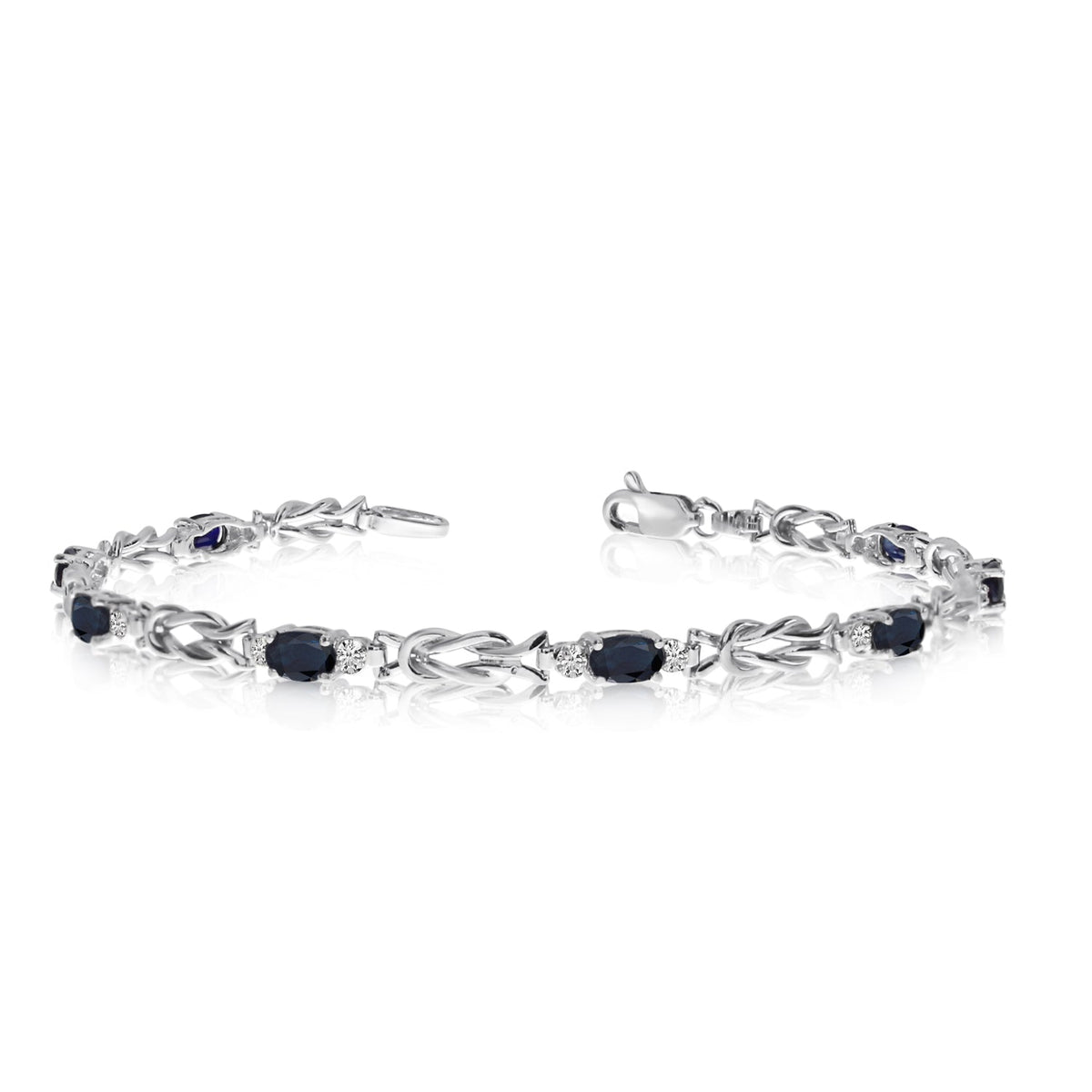 14K White Gold Oval Sapphire Stones And Diamonds Tennis Bracelet, 7" - JewelryAffairs