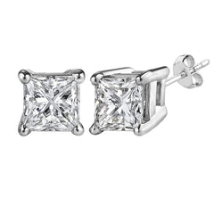 14k White Gold Princess Cut White Cubic Zirconia Stud Earrings - JewelryAffairs