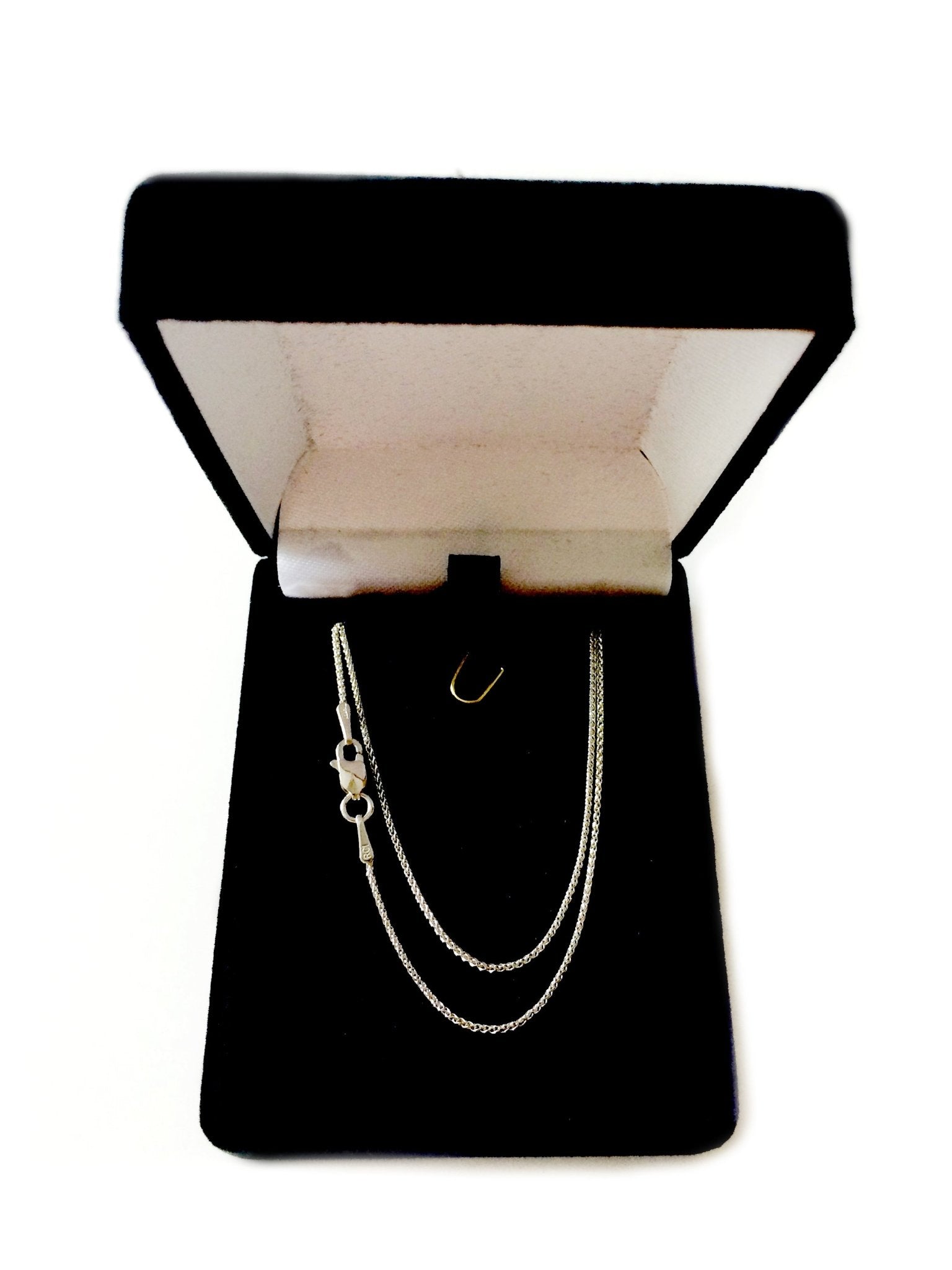 14k White Gold Round Diamond Cut Wheat Chain Necklace, 0.6mm - JewelryAffairs