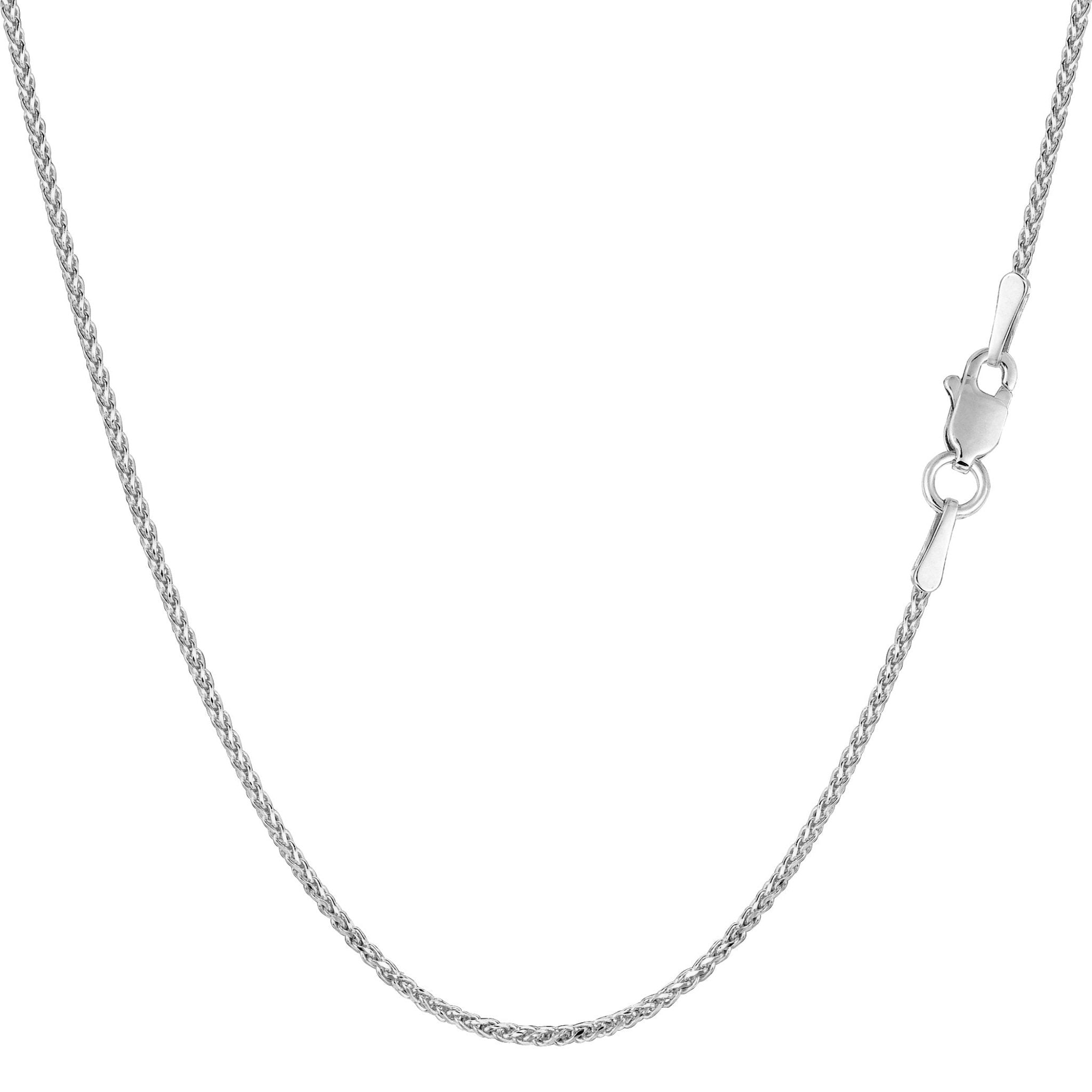 14k White Gold Round Diamond Cut Wheat Chain Necklace, 1.15mm - JewelryAffairs
