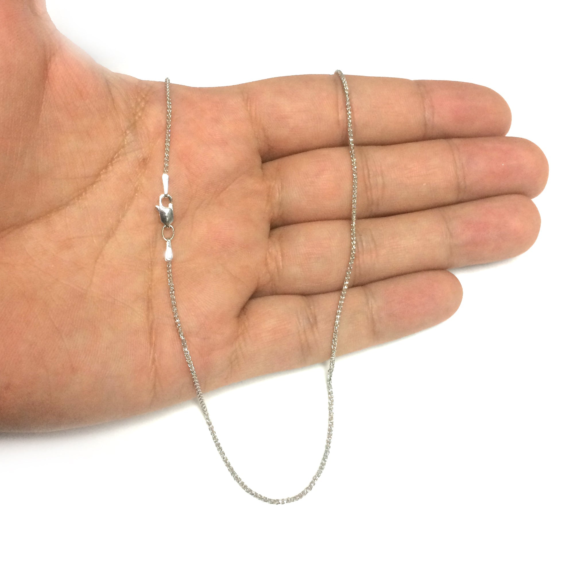 14k White Gold Round Diamond Cut Wheat Chain Necklace, 1.15mm - JewelryAffairs