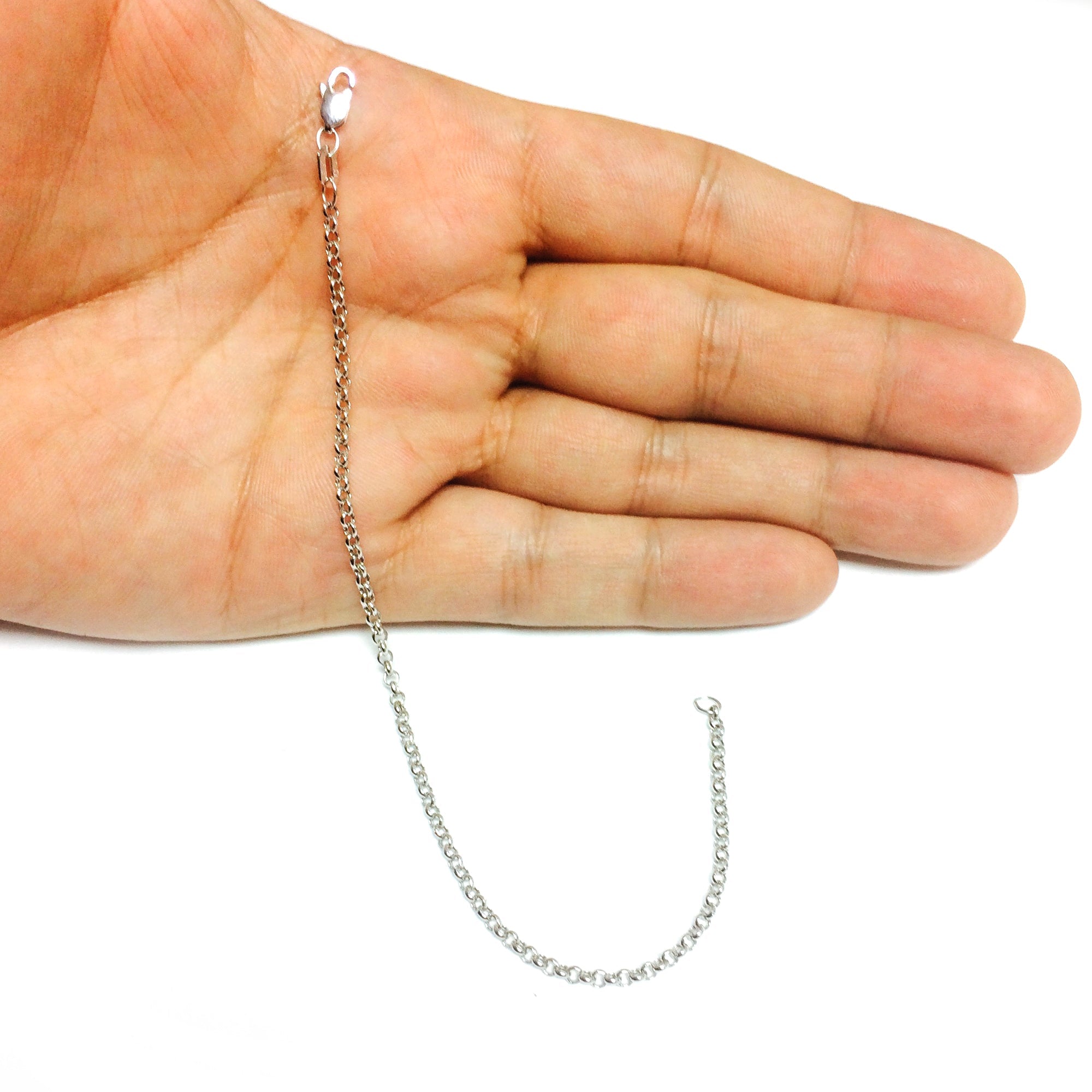 14k White Gold Round Rolo Link Chain Bracelet, 2.3mm, 7" - JewelryAffairs