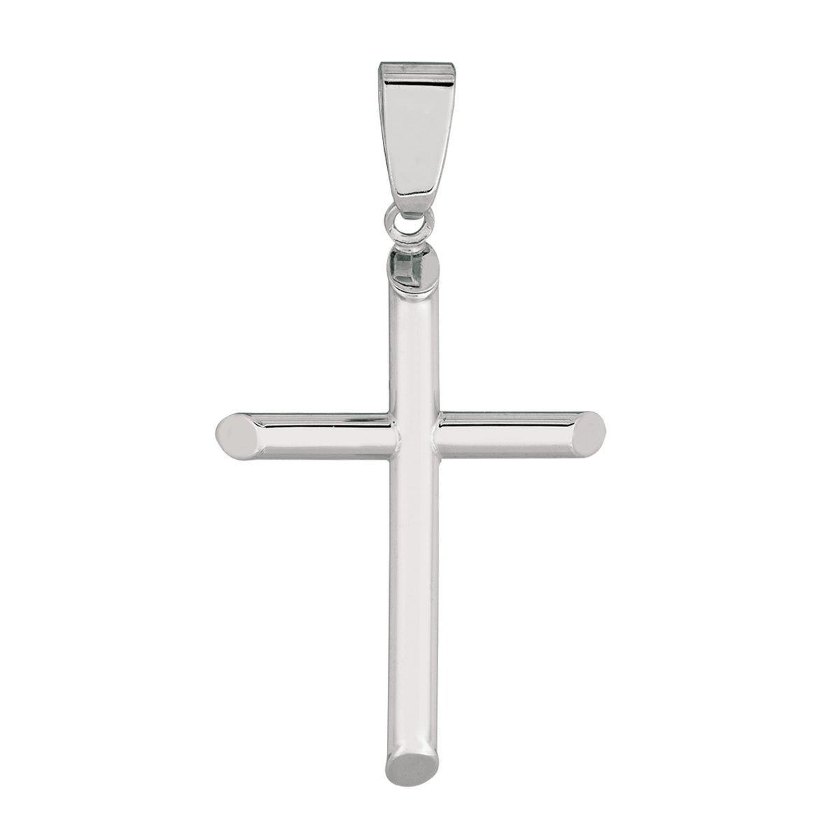 14k White Gold Shiny Round Tube Cross Pendant - JewelryAffairs