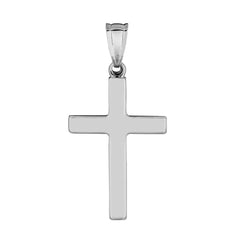 14k White Gold Shiny Square Cross Pendant - JewelryAffairs