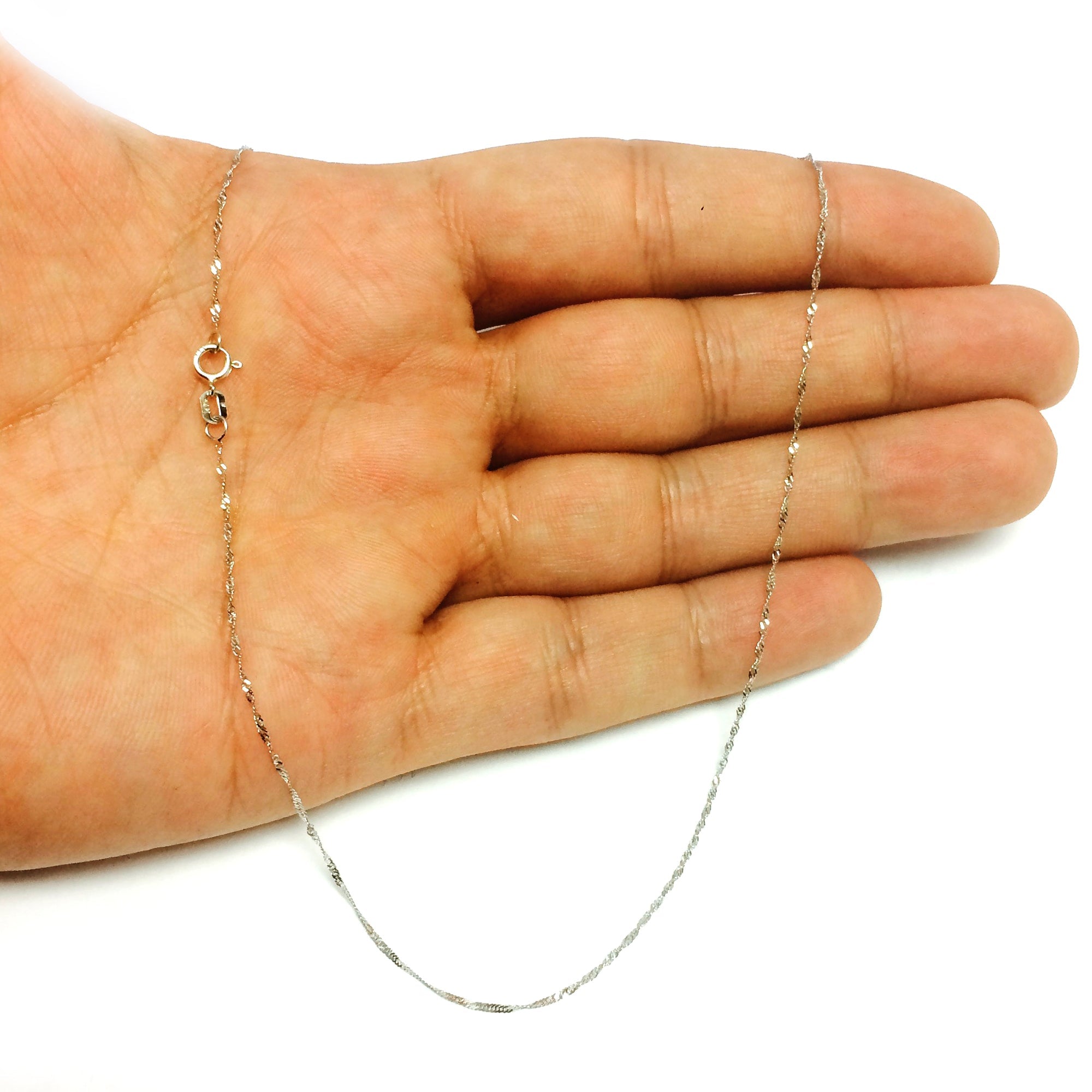 14k White Gold Singapore Chain Necklace, 0.8mm - JewelryAffairs