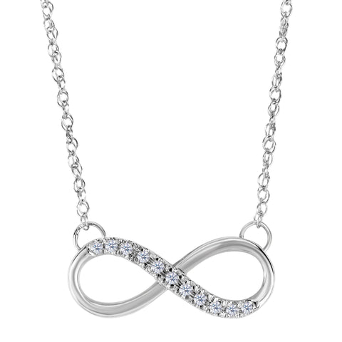 14K White Gold With 0.10 Ct Diamonds Infinity Necklace - 18 Inches