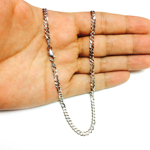 14k White Solid Gold Comfort Curb Chain Bracelet, 3.6mm, 7"