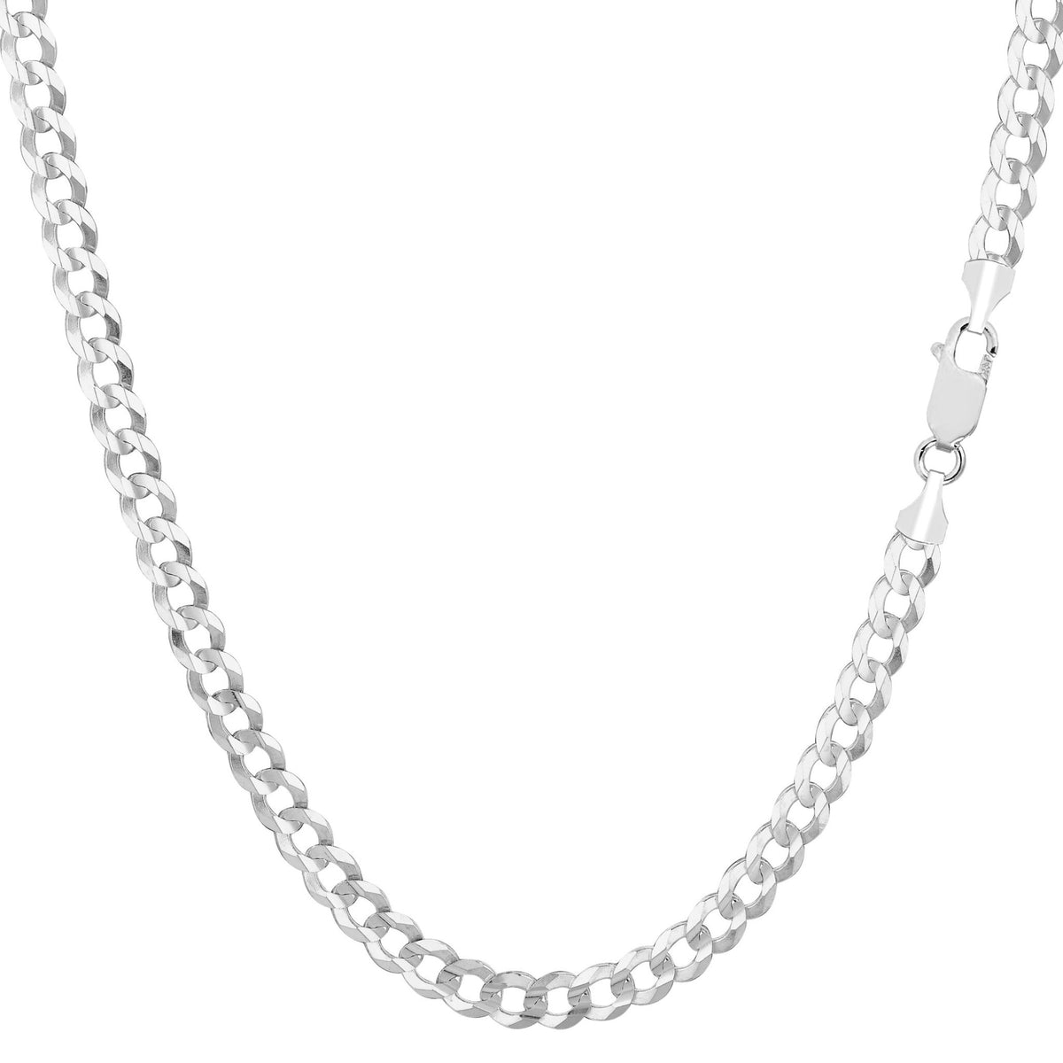 14k White Solid Gold Comfort Curb Chain Bracelet, 3.6mm, 7" - JewelryAffairs