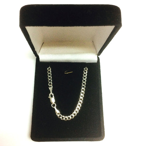 14k White Solid Gold Comfort Curb Chain Bracelet, 3.6mm, 7"