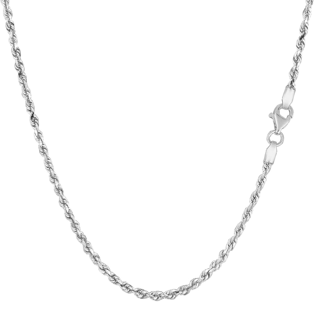 14k White Solid Gold Diamond Cut Rope Chain Necklace, 2.0mm - JewelryAffairs