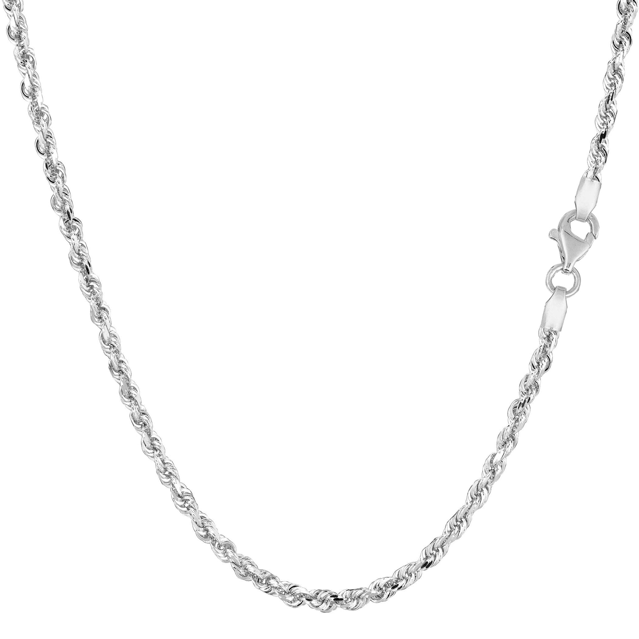14k White Solid Gold Diamond Cut Rope Chain Necklace, 2.25mm - JewelryAffairs