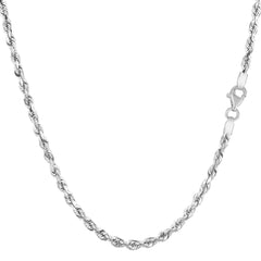 14k White Solid Gold Diamond Cut Rope Chain Necklace, 2.5mm - JewelryAffairs