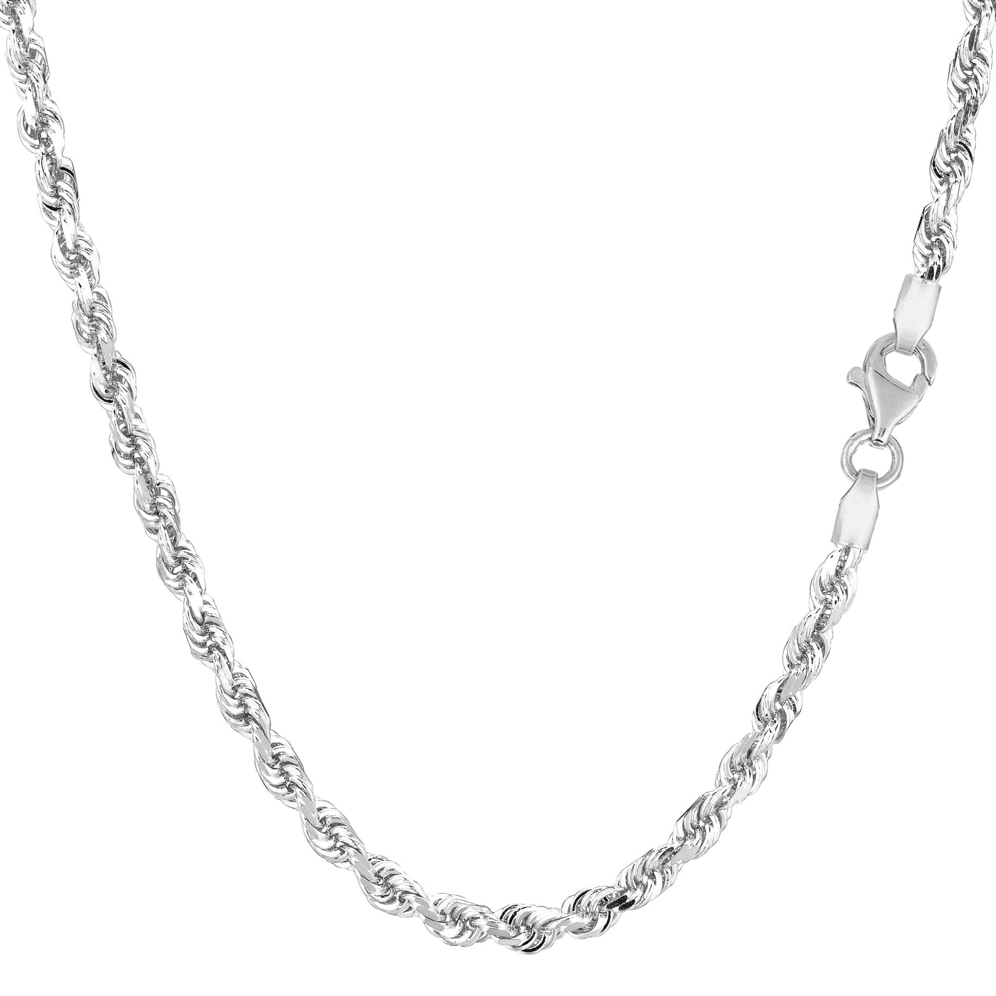 14k White Solid Gold Diamond Cut Rope Chain Necklace, 3mm - JewelryAffairs