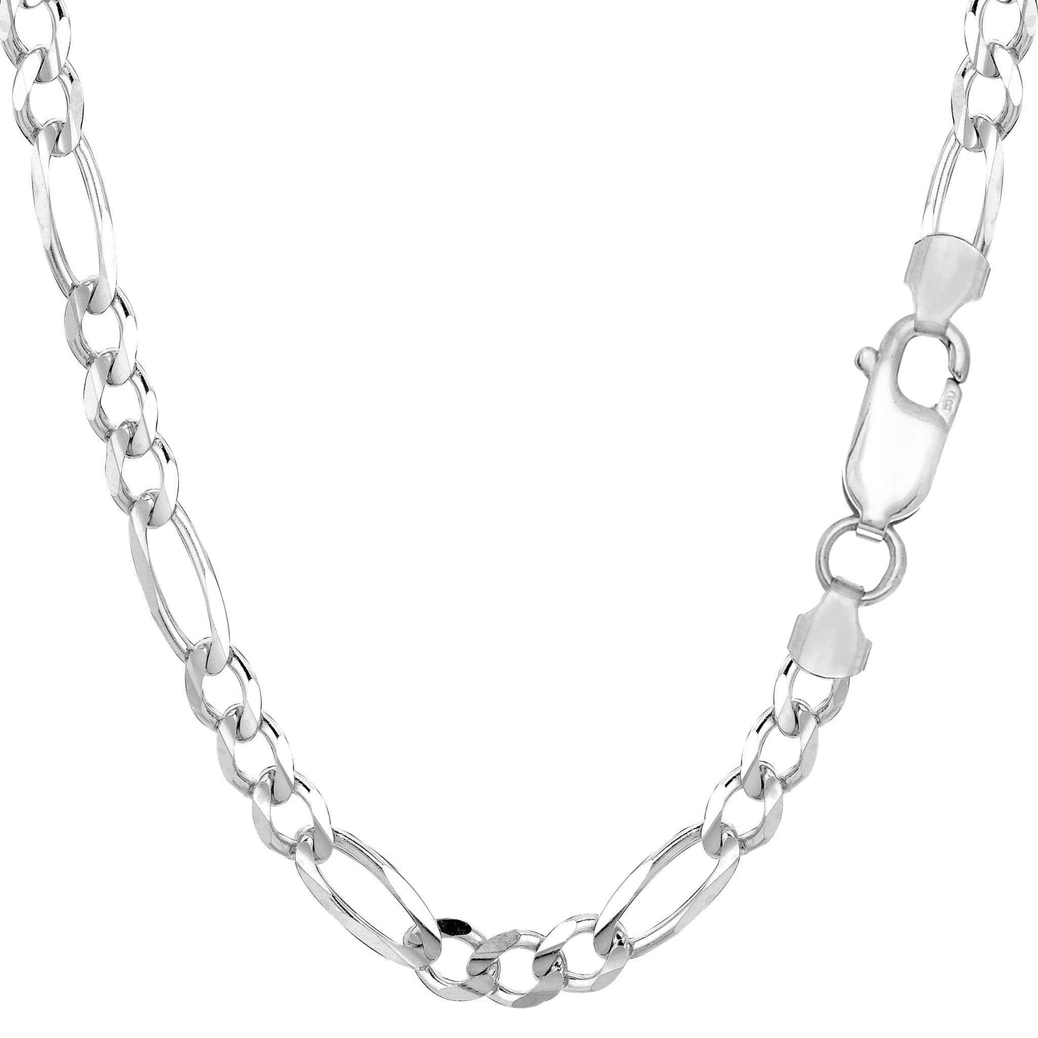 14k White Solid Gold Figaro Chain Bracelet, 5.0mm, 8" - JewelryAffairs