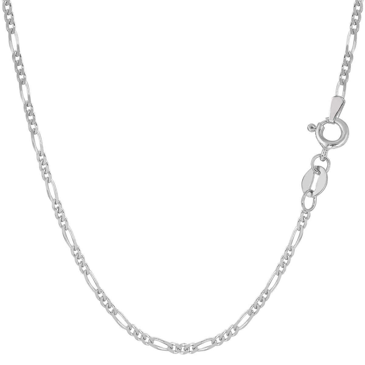 14k White Solid Gold Figaro Chain Necklace, 1.9mm - JewelryAffairs
