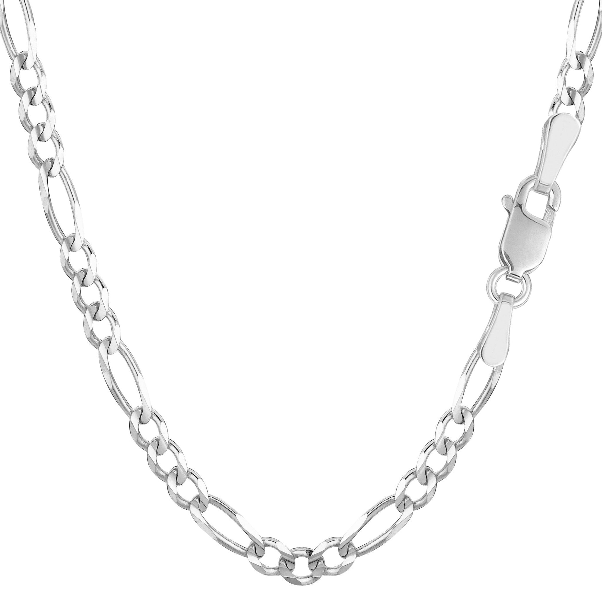 14k White Solid Gold Figaro Chain Necklace, 3.9mm - JewelryAffairs