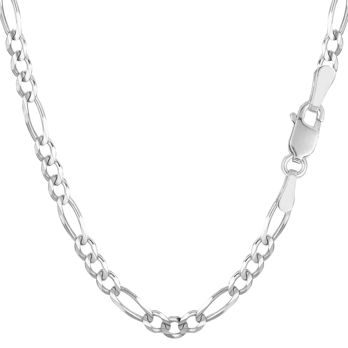 14k White Solid Gold Figaro Chain Necklace, 3.9mm - JewelryAffairs
