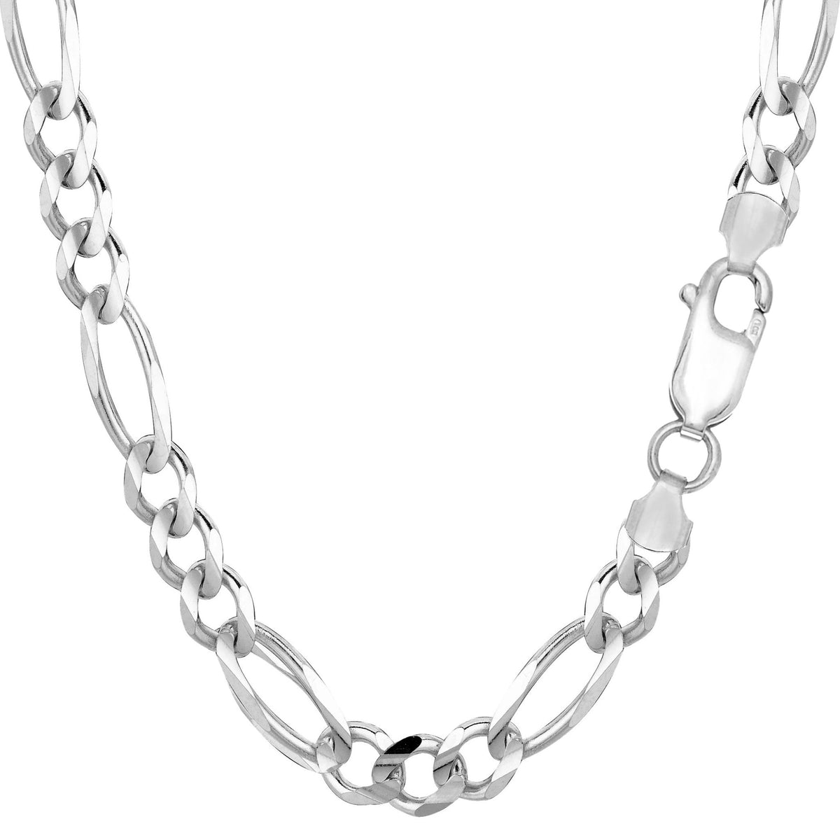 14k White Solid Gold Figaro Chain Necklace, 6.0mm - JewelryAffairs