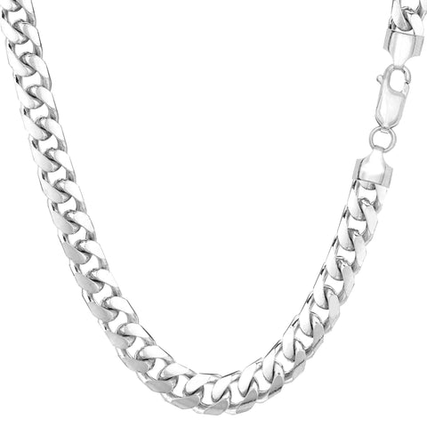 14k White Solid Gold Miami Cuban Link Chain Mens Bracelet, 5.7mm, 8.5"